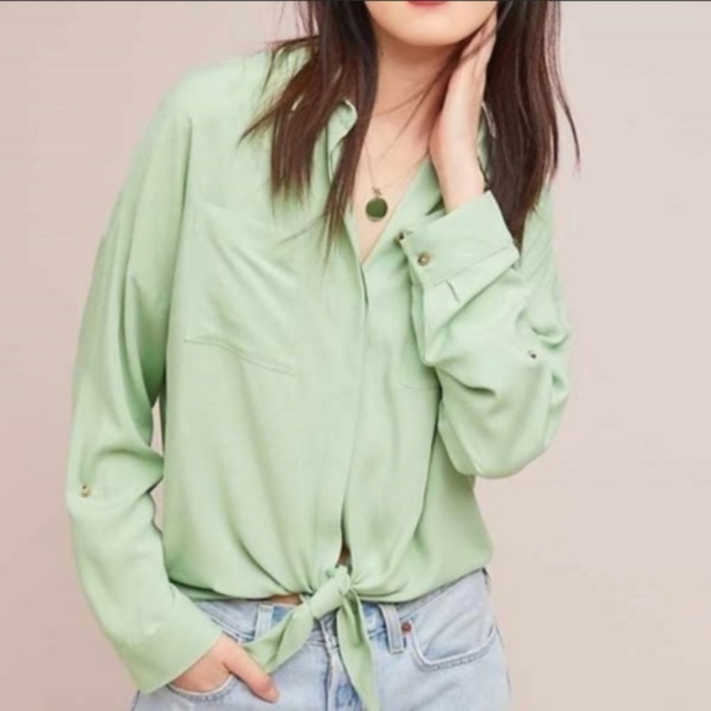 Anthropologie Maeve Button Down Shirt Sandbridge Tie Size Small
